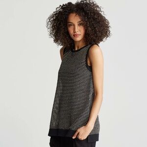 Eileen Fisher Womens Tape Mesh Tank Black Bateau Organic Cotton Sz SM